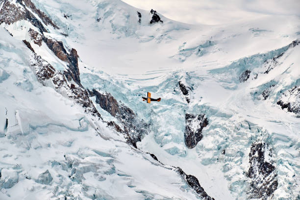 Small plane over the slope of Mont Blanc. Chamonix, France.