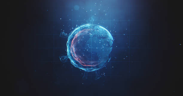 Futuristic Wire-frame 3D concept of COVID-19 Virus and Planet Earth