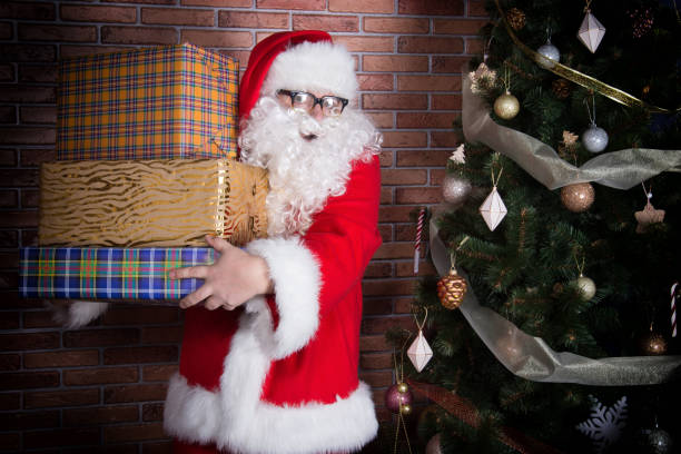 istock Funny Santa Claus and Christmas tree. 1215691874