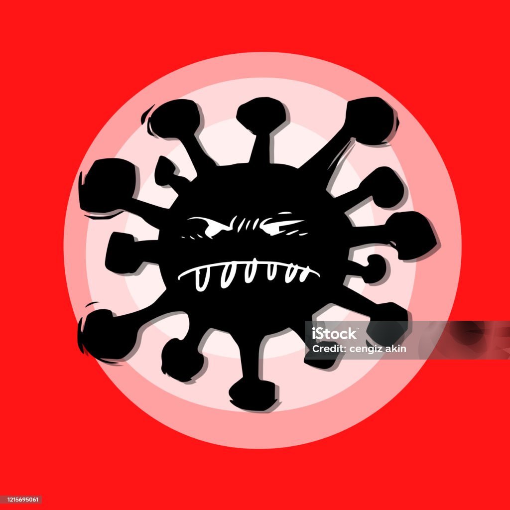 Evil Corona Virus Symbol Cartoon Style Silhouette On The Red ...