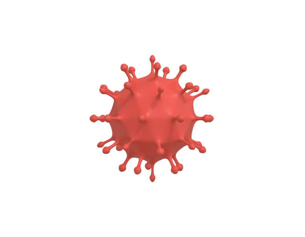 istock 3D rendering minimalistic red cartoon virus under the microscope, 2019-nCoV coronavirus infection bacterium on a white background. 1215695274