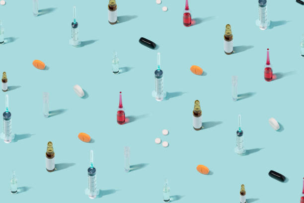 istock Abstract pattern on blue backdrop. Pharmaceutical medical treatment healthcare concept. 1215695475