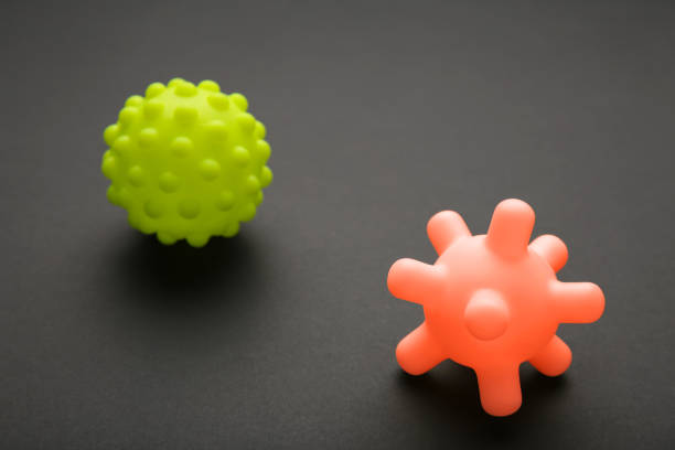 istock Virus molecules on black background. Coronavirus, Covid 19 1215696596