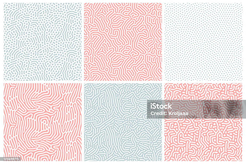 Organic background in bleached red and blue. Organic texture with rounded lines, drips. Structure of natural cells, maze, coral. Diffusion reaction seamless patterns. Abstract vector illustration. - Royalty-free Padrão arte vetorial