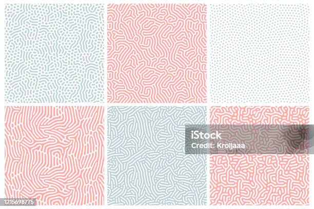 Organic Background In Bleached Red And Blue Organic Texture With Rounded Lines Drips Structure Of Natural Cells Maze Coral Diffusion Reaction Seamless Patterns Abstract Vector Illustration - Arte vetorial de stock e mais imagens de Padrão
