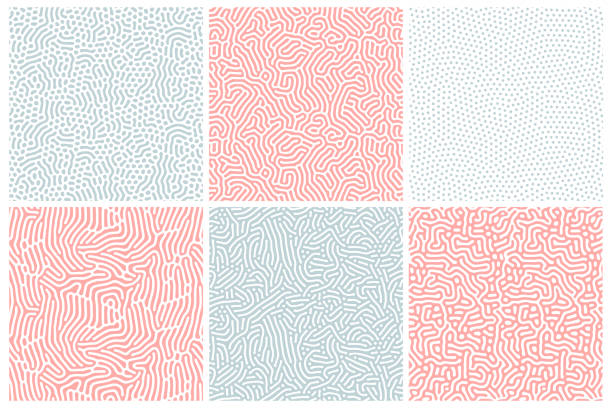 Organic background in bleached red and blue. Organic texture with rounded lines, drips. Structure of natural cells, maze, coral. Diffusion reaction seamless patterns. Abstract vector illustration