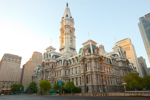 City hall and downtown Philadelphia at eary morning, Pennsylvania, United States