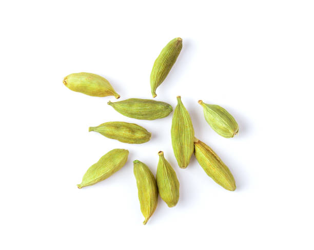 istock Top view of group of cardamom isolate on white background 1215699131
