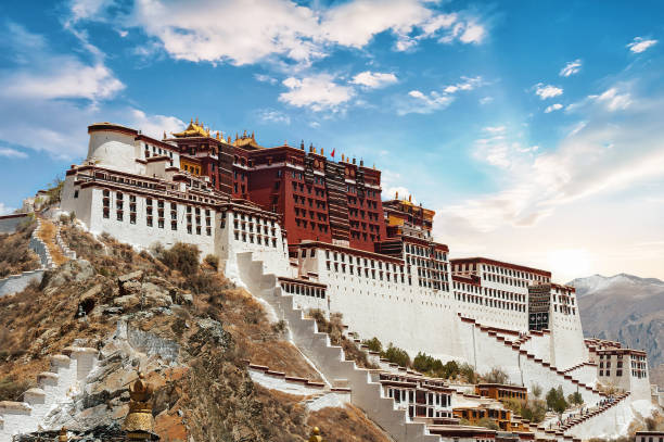 Potala palace in Lhasa - Tibet View of the famous Potala Palace in Lhasa - Tibet.  The Potala Palace is the traditional seat of the Dalai Lama. dalai lama stock pictures, royalty-free photos & images