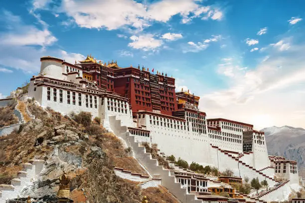 View of the famous Potala Palace in Lhasa - Tibet.  The Potala Palace is the traditional seat of the Dalai Lama.