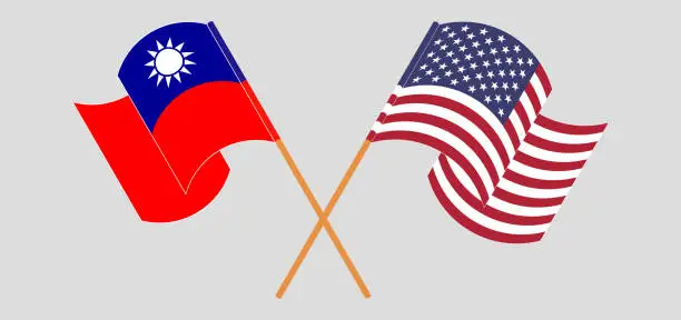 Vector illustration of Crossed and waving flags of Taiwan and the USA