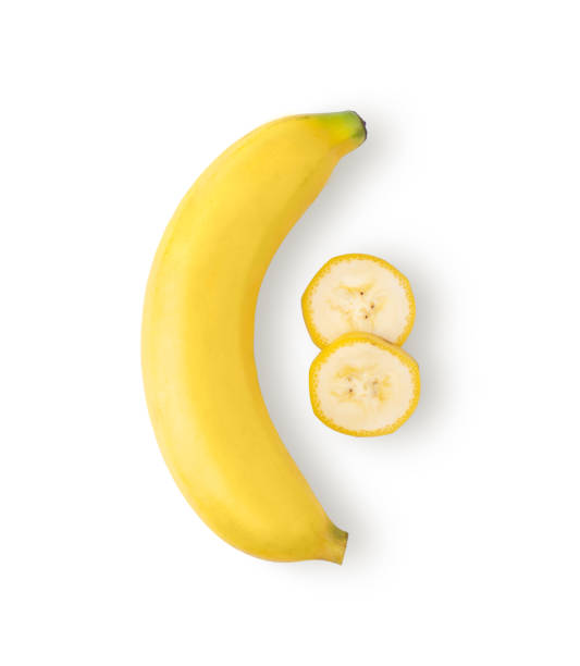 istock banana slice isolated on white background. top view 1215704249