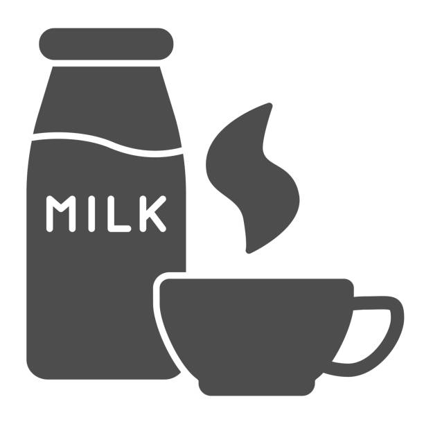 illustrazioni stock, clip art, cartoni animati e icone di tendenza di bottiglia di latte e icona solida del caffè. tazza bevanda calda e simbolo crema, pittogramma in stile glifo su sfondo bianco. tazza del mattino o cartello del caffè per il concetto mobile, web design. grafica vettoriale. - cappuccino