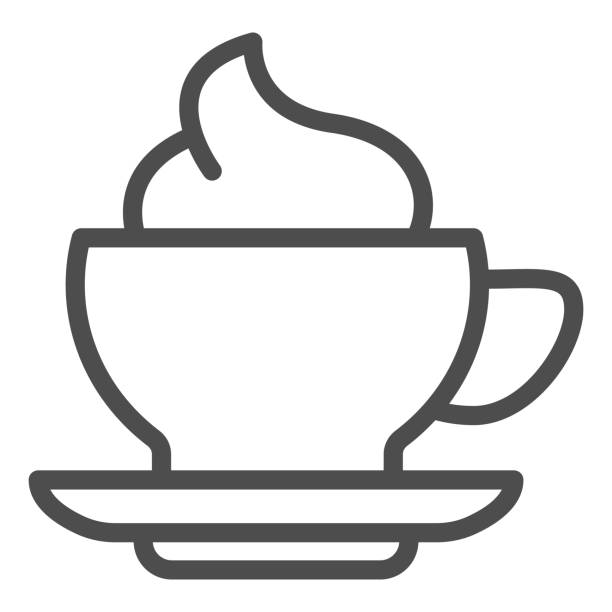 ilustraciones, imágenes clip art, dibujos animados e iconos de stock de icono de línea de café y crema. taza de bebida caliente de frappe con símbolo de helado de leche, pictograma estilo contorno sobre fondo blanco. signo de la taza de la mañana para el concepto móvil, diseño web. gráficos vectoriales. - latté cafe macchiato cappuccino cocoa