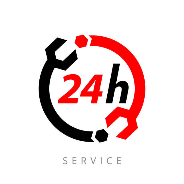 service sign plate is open 24 hours a day and 7 days a week on a white background. service sign plate is open 24 hours a day and 7 days a week on a white background. Isolated object. Vector illustration central european time stock illustrations