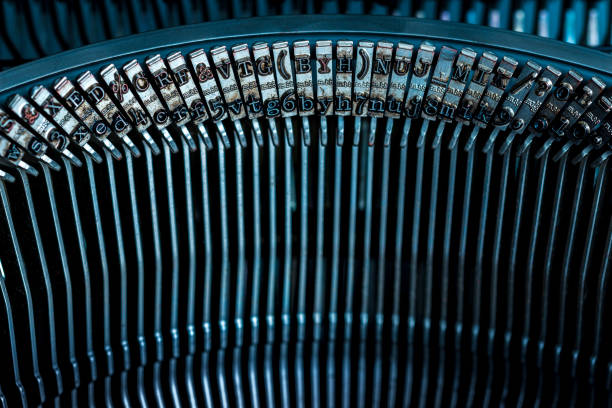 istock Close up  Vintage typewriter, Typewriter typebar detail 1215710869