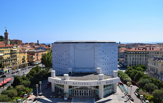 Nice, France - July 18 2019: National Theatre of Nice building exterior aerial view