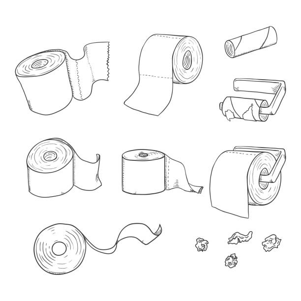 Vector Set of Sketch Toilet Paper Vector Set of Sketch Toilet Paper Illustrations toilet paper stock illustrations