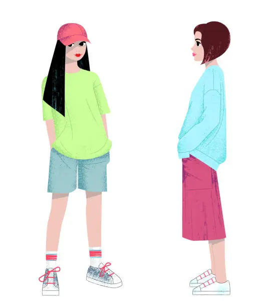 Vector illustration of Two fashion girls