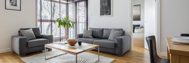 istock Living room with corner windows 1215712992