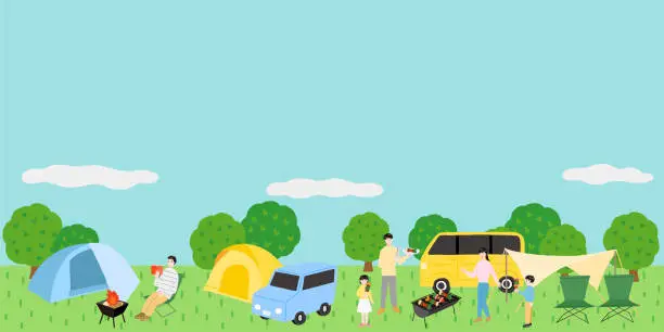 Vector illustration of People enjoying at the campsite in summer