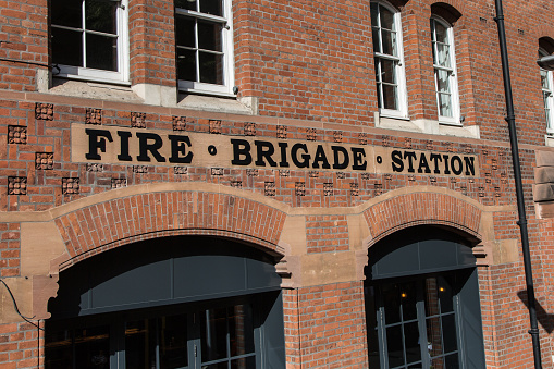 Fire Brigade Station in London: Sign on Wall.