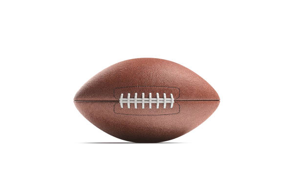 istock Blank brown american football ball mock up, front view 1215718913
