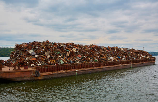 Scrap metal on a barge on a river