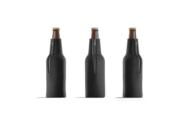 Blank Black Collapsible Beer Bottle Koozie Mock Up Isolated Stock