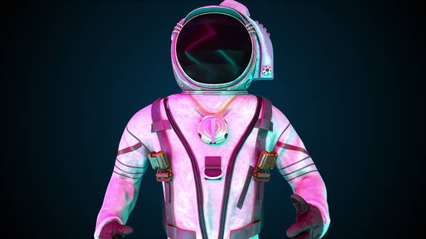 istock An astronaut in a metal protective suit in the light of neon lights. Computer generated space background, 3D rendering 1215720530