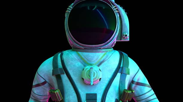 istock An astronaut in a metal protective suit in the light of neon lights. Computer generated space background, 3D rendering 1215720537