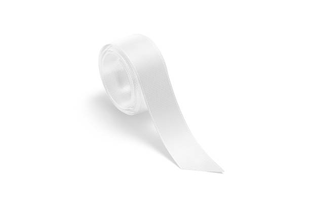 istock Blank white rolled silk ribbon mockup, side view 1215724672