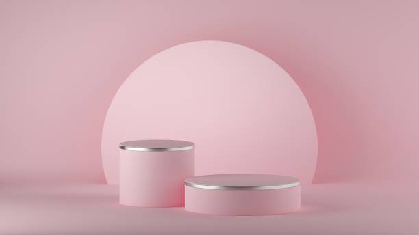 istock 3d render, abstract modern minimal pink background. Empty fashion podium, cylinder pedestal steps, vacant stage, showcase stand, blank product display platform. Copy space. Premium poster design 1215724935