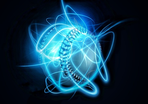 3D rendering baseball ball wrapped in blue rays