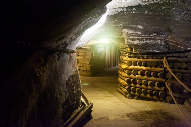istock Illuminated tunnels in old mines 1215726377