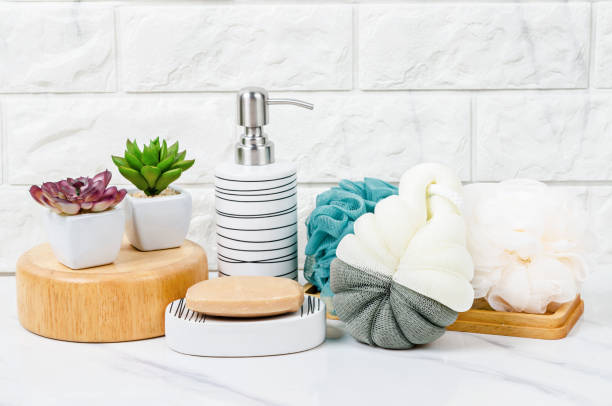 istock Herb soap, shower sponge and small green tree 1215726669