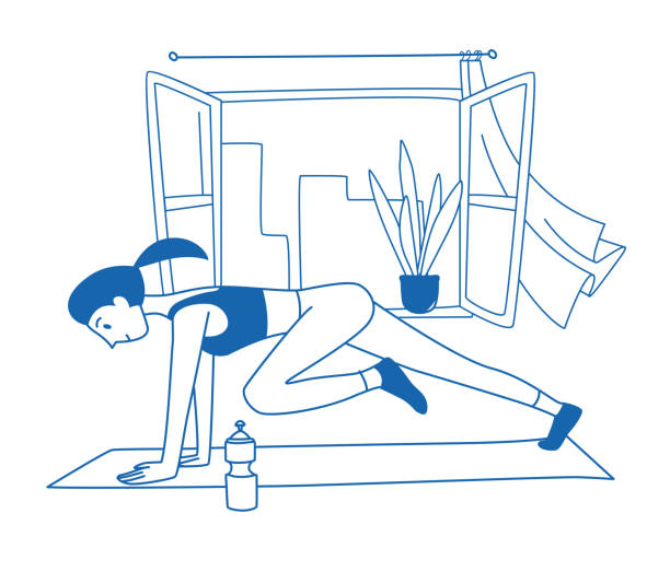 ilustrações de stock, clip art, desenhos animados e ícones de young woman doing her workout fitness yoga at home - athlete muscular build yoga female