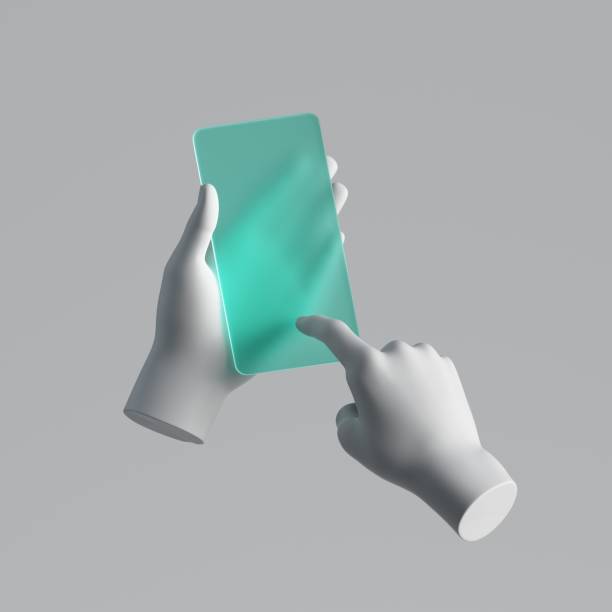 3d render, mannequin hands holding mint green glass smart phone, electronic device isolated on white background, minimal concept, simple clean design. Remote control. Futuristic gadget blank mockup