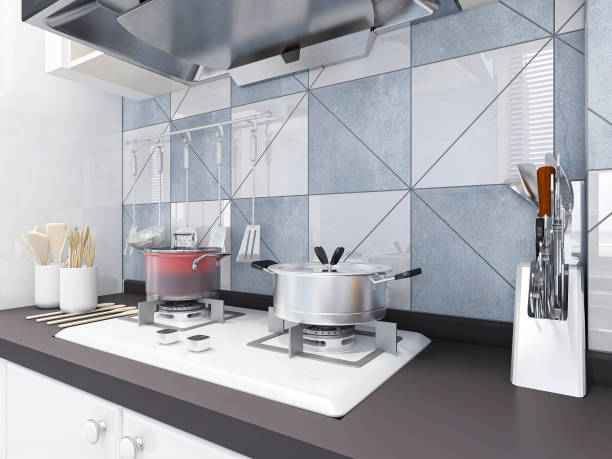 istock 3D rendering,Modern family kitchen design, new cabinets and kitchenware with refrigerators, sunlight from the window. 1215729421