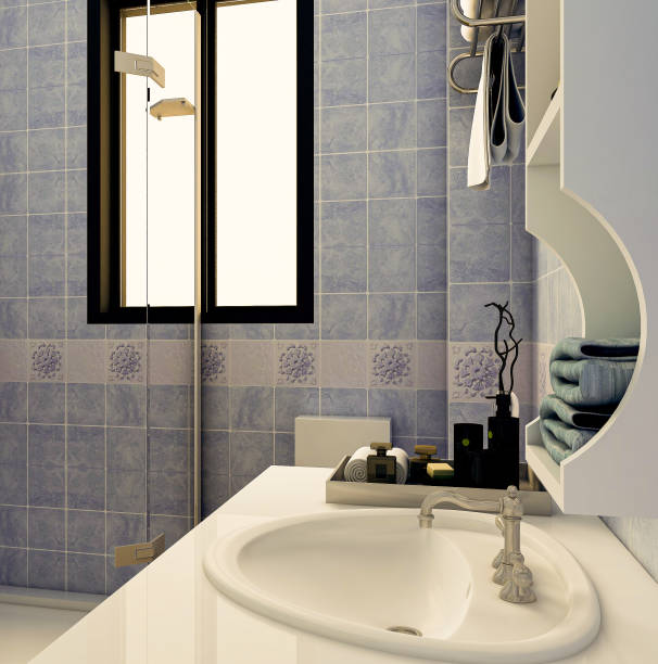istock 3D rendering,Clean modern residential bathroom and toilet design, which is equipped with washstand, toilet and shower equipment, etc. 1215732366