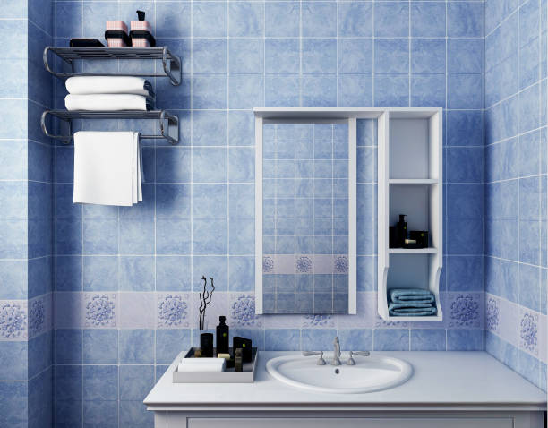 istock 3D rendering,Clean modern residential bathroom and toilet design, which is equipped with washstand, toilet and shower equipment, etc. 1215732376