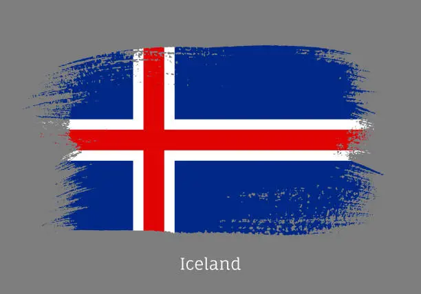 Vector illustration of Iceland official flag in shape of brush stroke