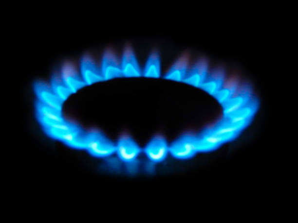 burner with gas, on a black background horizontal photo - flame natural gas boiler burner imagens e fotografias de stock