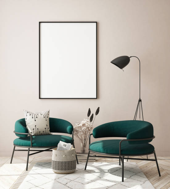 istock mock up poster frame in modern interior background, scandinavian style, 3D render 1215734780