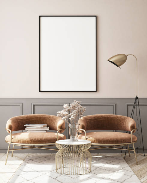 istock mock up poster frame in modern interior background, scandinavian style, 3D render 1215734789