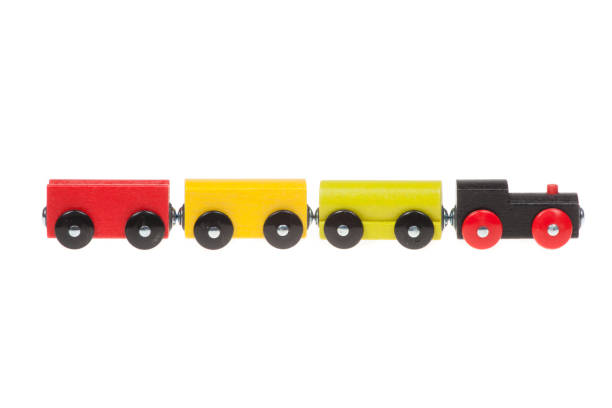 istock Colorful wooden toy train, isolated on white background 1215735873