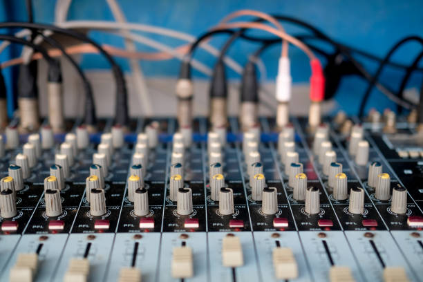 istock Audio mixing console with faders and adjusting knob 1215735997