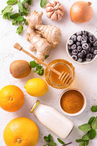 istock Different healthy products for Immunity boosting top view 1215736644