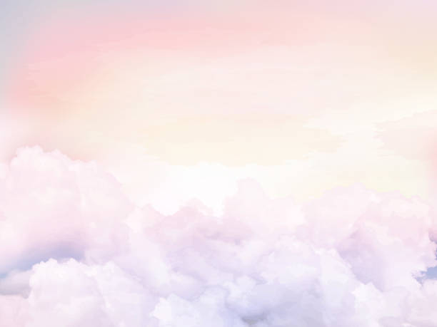 Sugar cotton pink clouds vector design background Sugar cotton pink clouds vector design background. Glamour fairytale backdrop. Plane sky view with stars and sunset. Watercolor style texture. Delicate card. Elegant decoration. Fantasy pastel color candyfloss stock illustrations