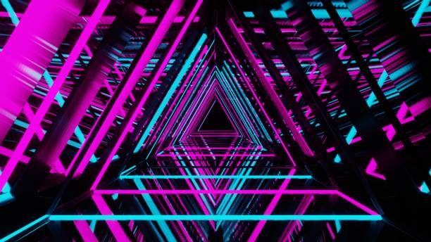 istock Abstract black background neon light triangle tunnel.Vintage style.3d illustration, 3d rendering. 1215738172